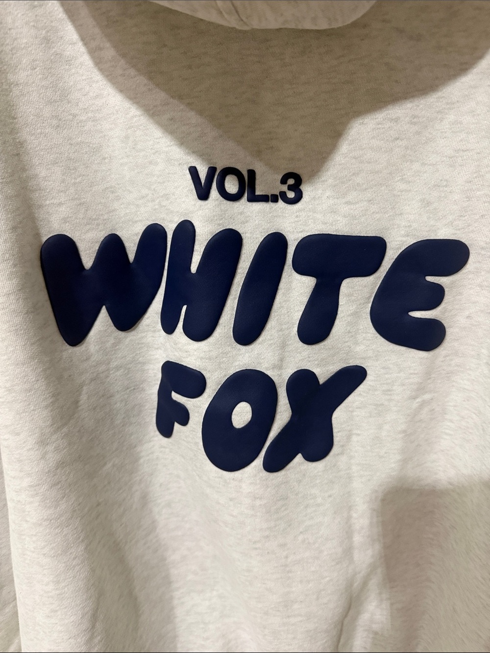 White Fox Boutique Vol. 3 Heather Gray/Marle Hoodie with Navy Blue Logo - Picture 7 of 8